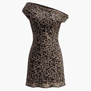 Leopard Print asymmetric collar mini Dress